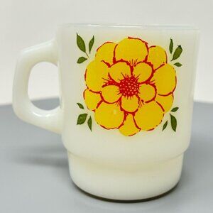 Vintage Anchor Hocking Fire King Yellow Flower Mug